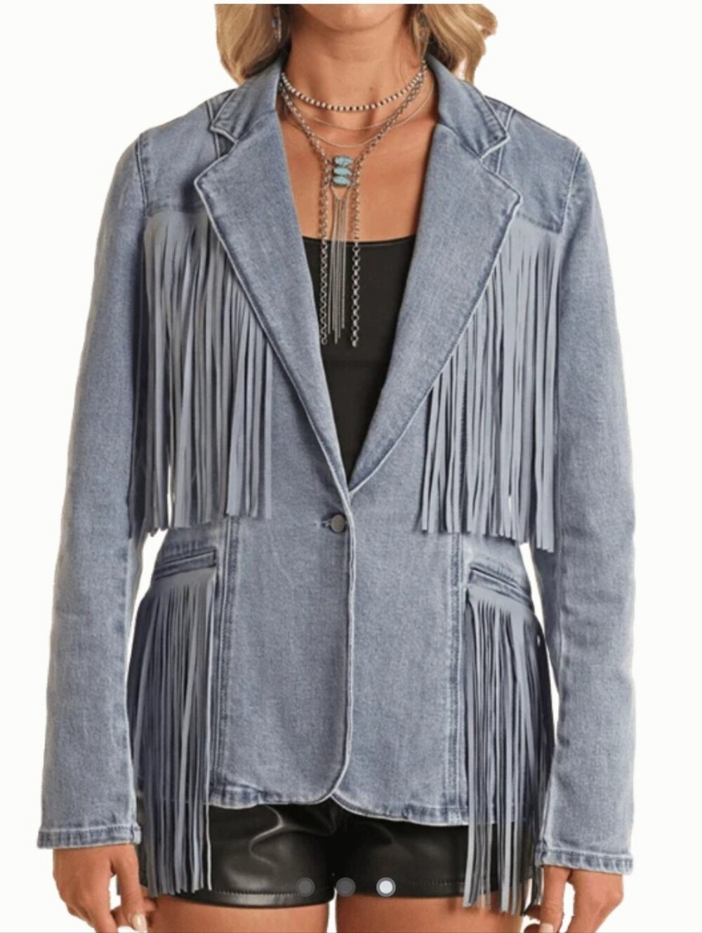 Rock & Roll Denim Fringe Western Denim Blazer Jacket NWT Medium - Picture 1 of 10